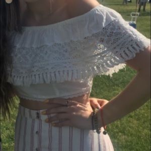 Lacy off the shoulder crop top